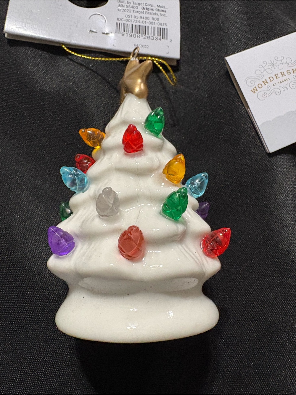 Wondershop White Ceramic Tree Ornament with Multicolor Bulbs